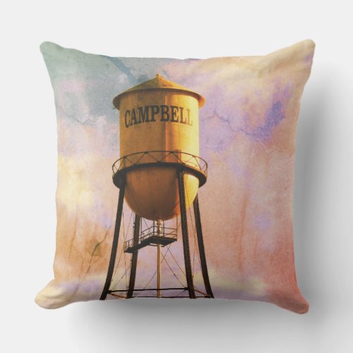 Campbell CA Historical Water Tower Throw Pillow