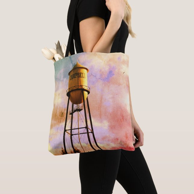 Campbell CA Water Tower Brushed Polyester Tote Bag (Close Up)