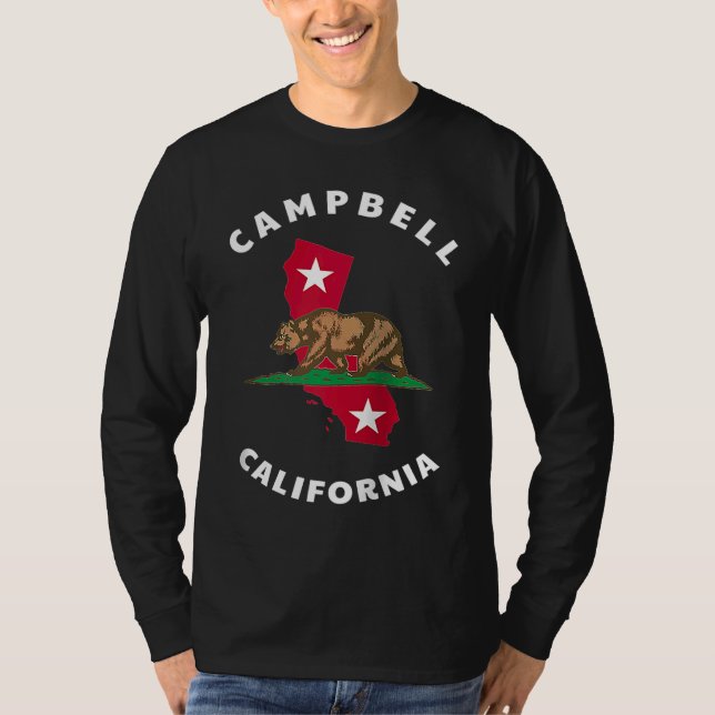 Campbell California CA Flag and Bear Badge Souveni T-Shirt (Front)