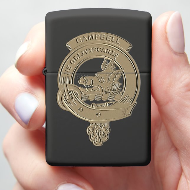 Campbell Clan Badge Graphically Embossed Zippo Lighter (In Hand)