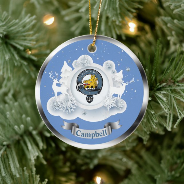 Campbell Clan Badge in Winter Scene Christmas Ceramic Ornament (Tree)