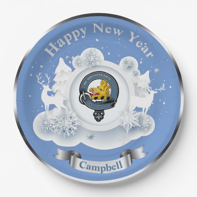  Campbell Clan Badge Personalized Winter  Paper Plates (Front)