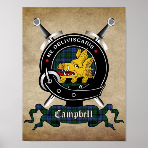 Campbell Clan Badge  Tartan 85x11 Poster