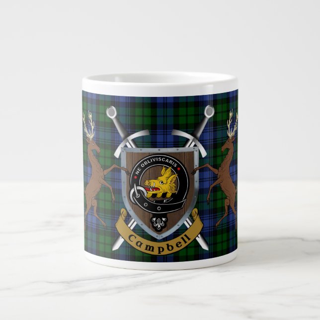 Campbell Clan Badge & Tartan Highland Giant Coffee Mug (Front)