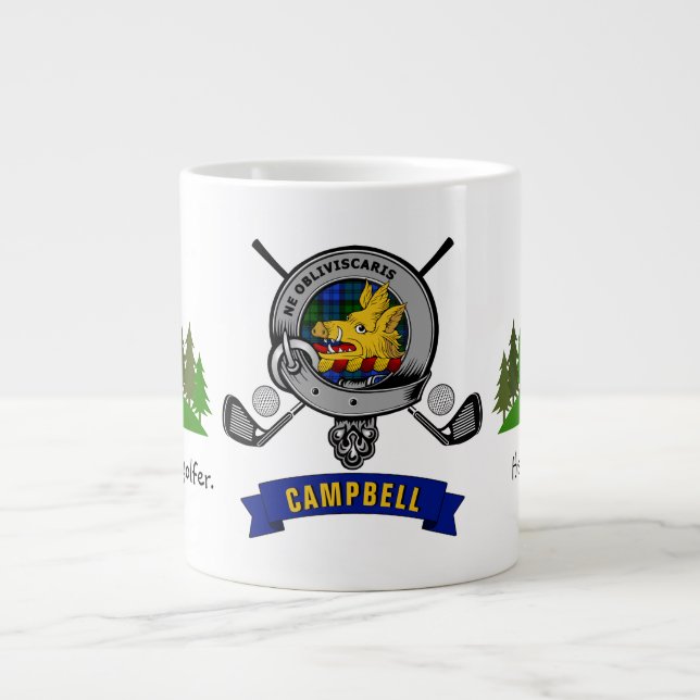 Campbell Clan Badge & Tartan Personalized Golf Giant Coffee Mug (Front)