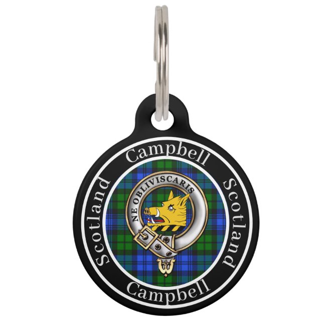 Campbell Clan Badge & Tartan Personalized  Pet ID Tag (Front)