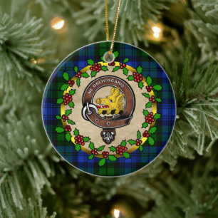 Campbell Clan Badge & Tartan Personalized Xmas Ceramic Ornament