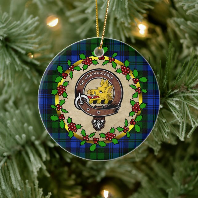 Campbell Clan Badge & Tartan Personalized Xmas Ceramic Ornament (Tree)
