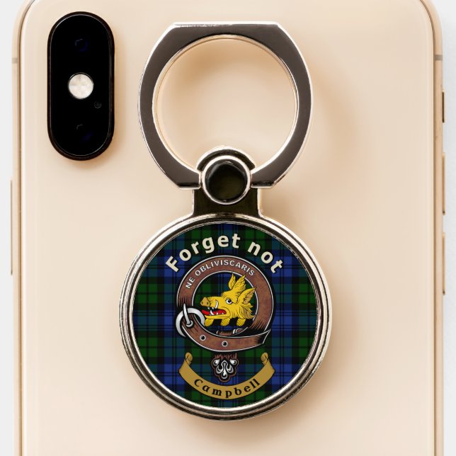Campbell Clan Badge & Tartan Phone Ring Stand (Close Up)
