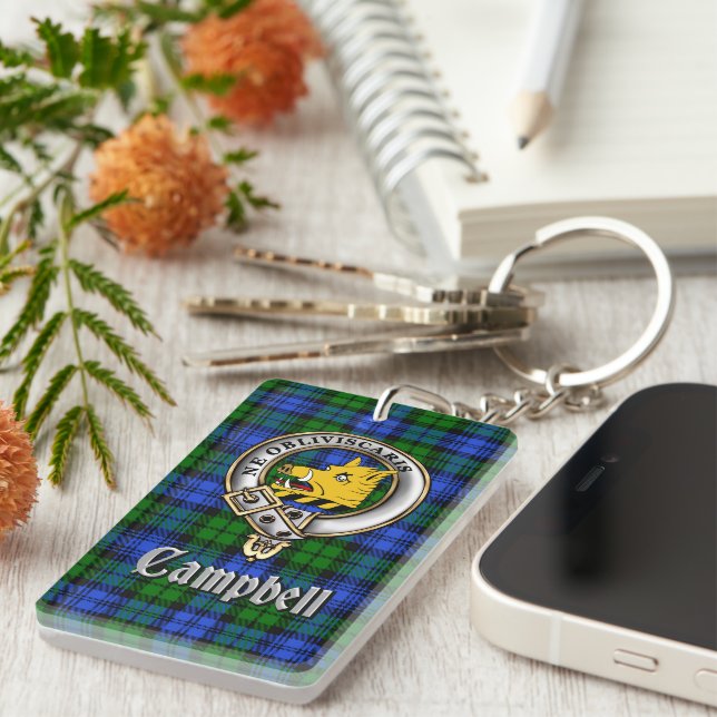 Campbell Clan Badge/Tartan Rectangle Keychain (Front Right)
