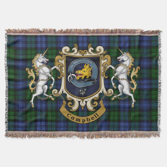 Campbell Clan Badge & Tartan Throw Blanket (Front)