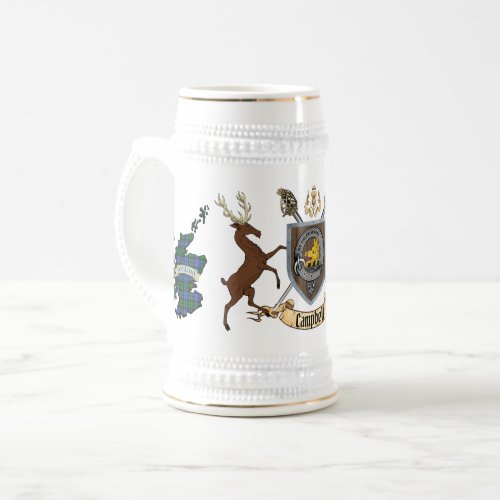 Campbell Clan Badge wStags  Beer Stein