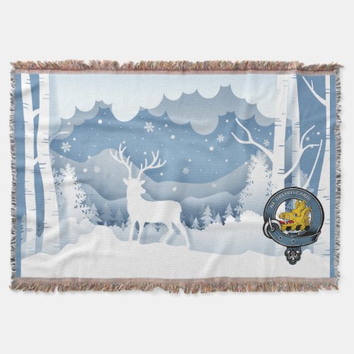 Campbell Clan Badge White Stag Winter Scene Throw Blanket