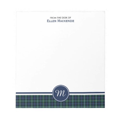 Campbell Clan Navy Blue Scottish Tartan Monogram Notepad