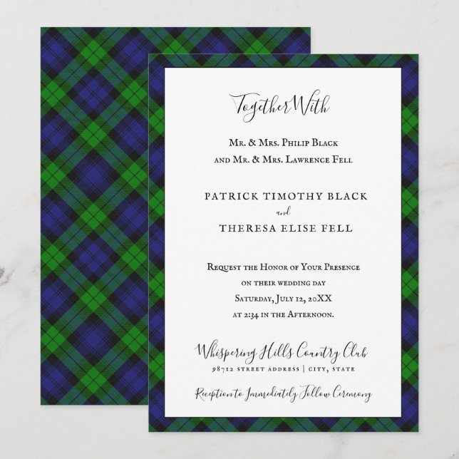 Campbell Clan Tartan Black Watch Wedding Invitation (Front/Back)