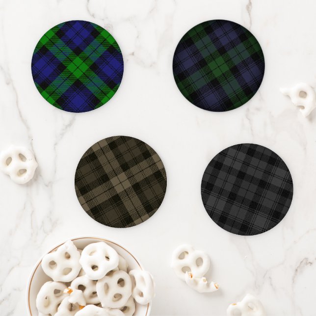 Campbell Clan Tartan Plaid Black Watch Coaster Set (In Situ)