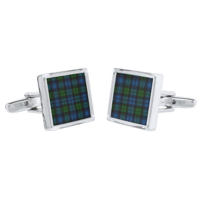 Campbell Clan Tartan Plaid Cufflinks (Angled)