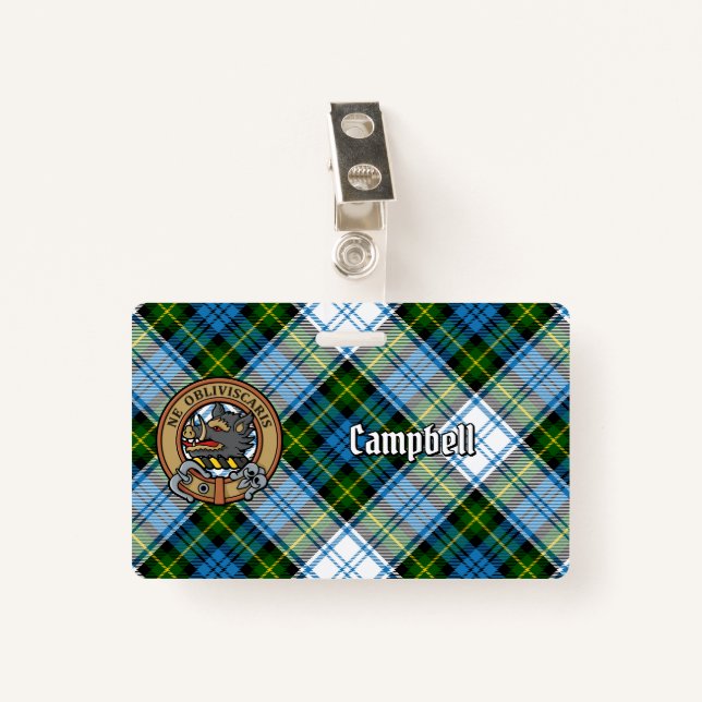 Campbell Crest over Dress Tartan Badge (Front with Clip)