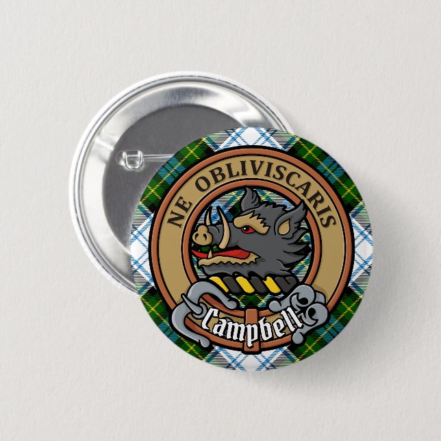 Campbell Crest over Dress Tartan Button (Front & Back)