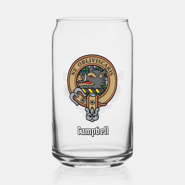 Campbell Crest over Dress Tartan Can Glass (Front)