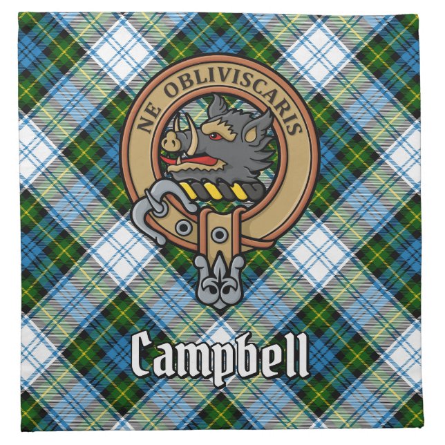Campbell Crest over Dress Tartan Cloth Napkin (Front)