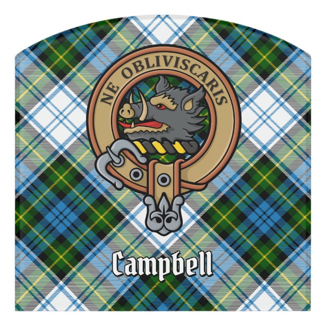 Campbell Crest over Dress Tartan Door Sign (Contour Front)