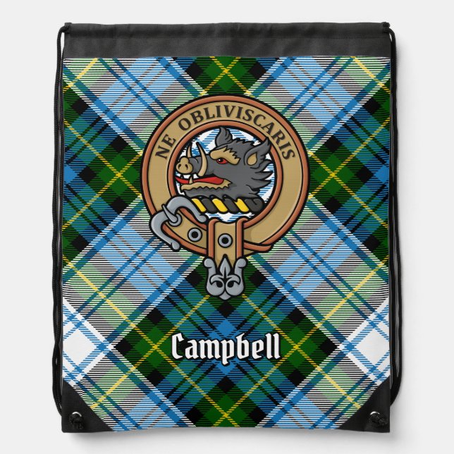 Campbell Crest over Dress Tartan Drawstring Bag (Front)