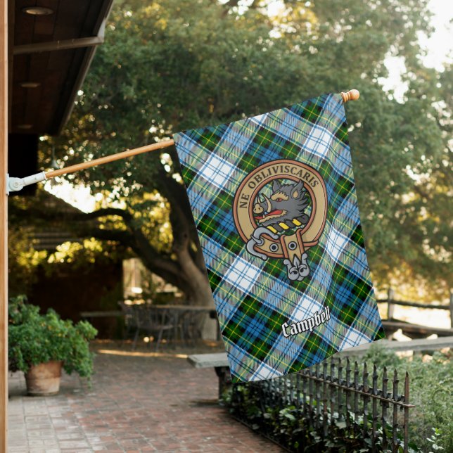 Campbell Crest over Dress Tartan House Flag (In SItu)