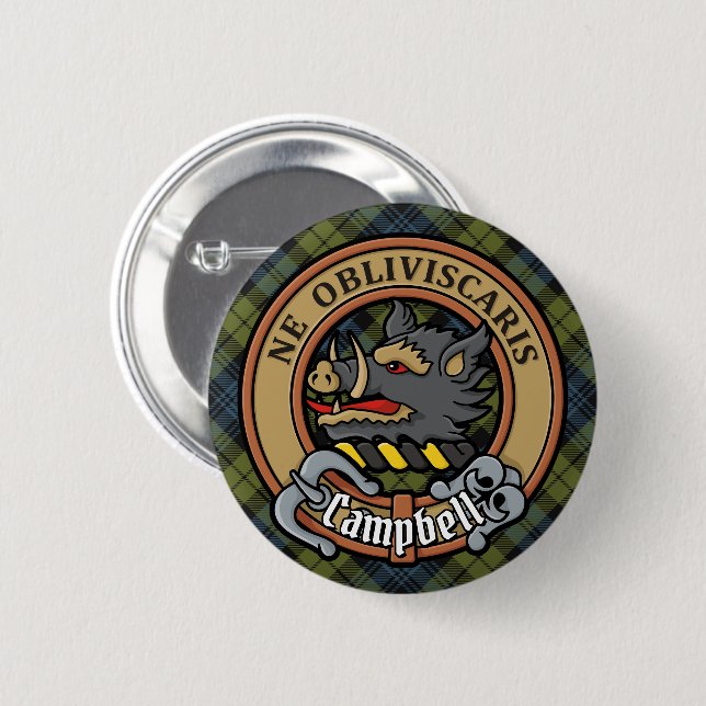Campbell Crest over Tartan Button (Front & Back)