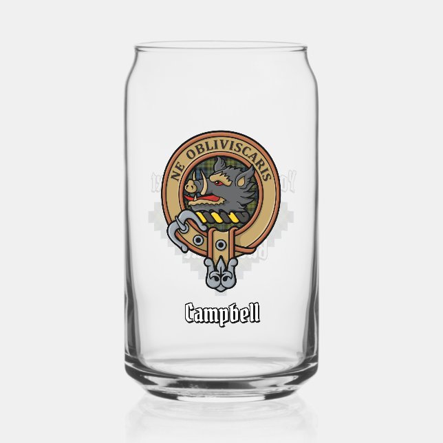 Campbell Crest over Tartan Can Glass (Front)