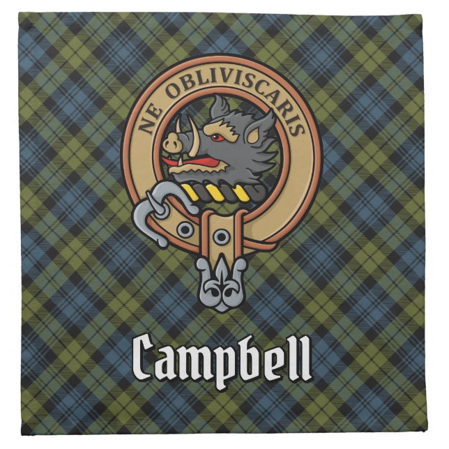 Campbell Crest over Tartan Cloth Napkin (Front)