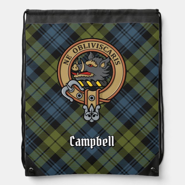 Campbell Crest over Tartan Drawstring Bag (Front)