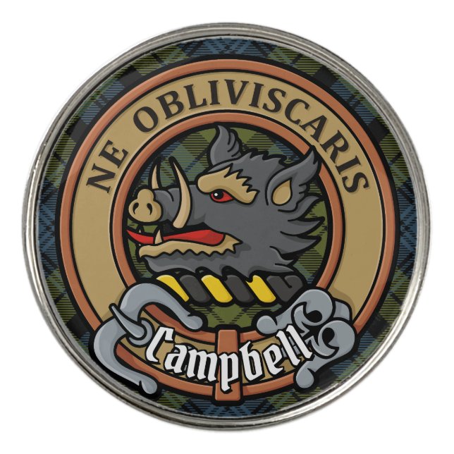 Campbell Crest over Tartan Golf Ball Marker (Front)