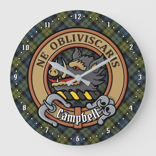 Campbell Crest over Tartan Large Clock (Front)