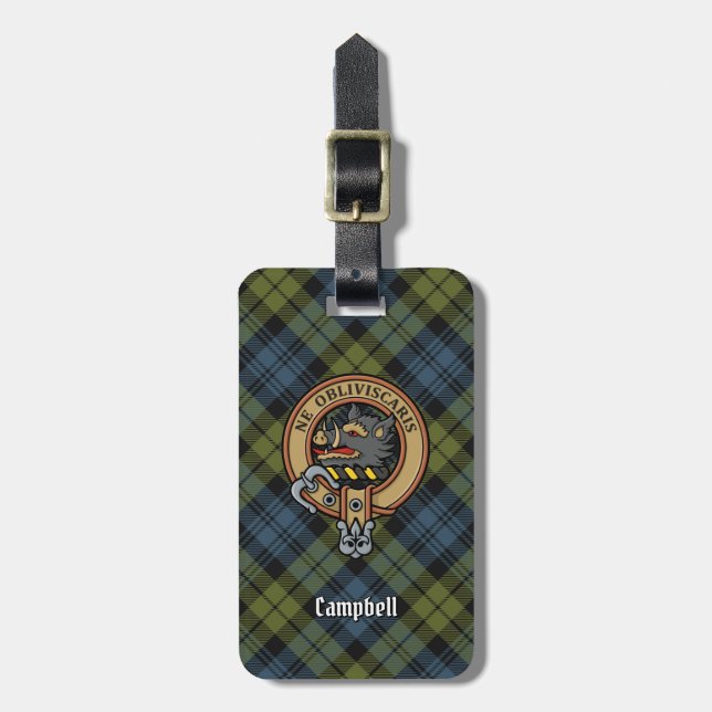 Campbell Crest over Tartan Luggage Tag (Front Vertical)
