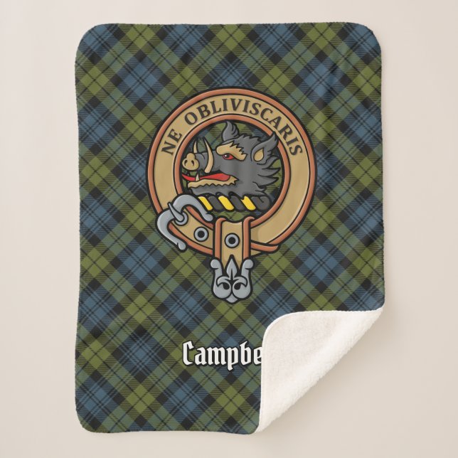 Campbell Crest over Tartan Sherpa Blanket (Front)
