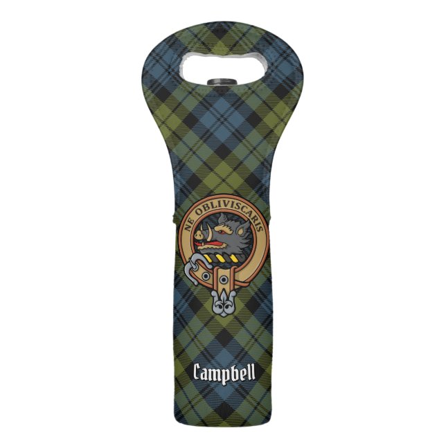 Campbell Crest over Tartan Wine Bag (Front)