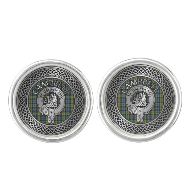 Campbell Crest & Tartan Knot Cufflinks (Front)