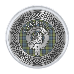 Campbell Crest & Tartan Knot Silver Finish Lapel Pin