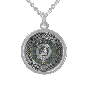 Campbell Crest & Tartan Knot Sterling Silver Necklace