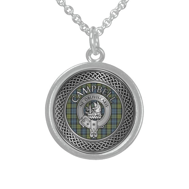 Campbell Crest & Tartan Knot Sterling Silver Necklace (Front)