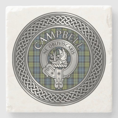 Campbell Crest  Tartan Knot Stone Coaster
