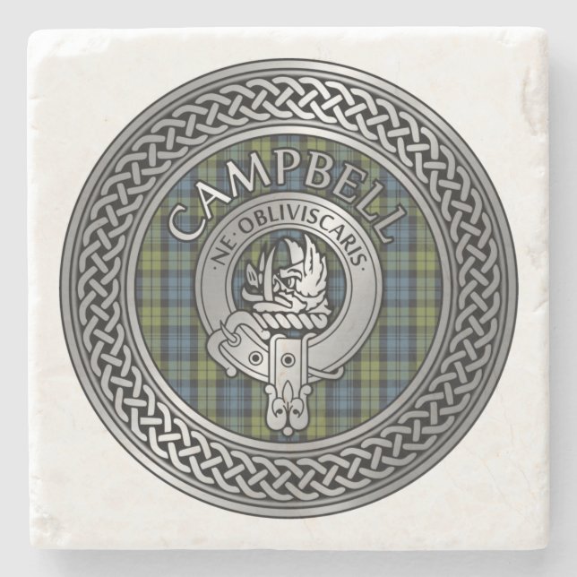 Campbell Crest & Tartan Knot Stone Coaster (Front)