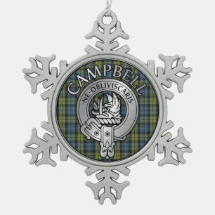 Campbell Crest & Tartan Snowflake Pewter Christmas Ornament