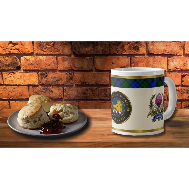 Campbell Crest & Tartan w/Thistle Personalized Giant Coffee Mug (Creator Uploaded)