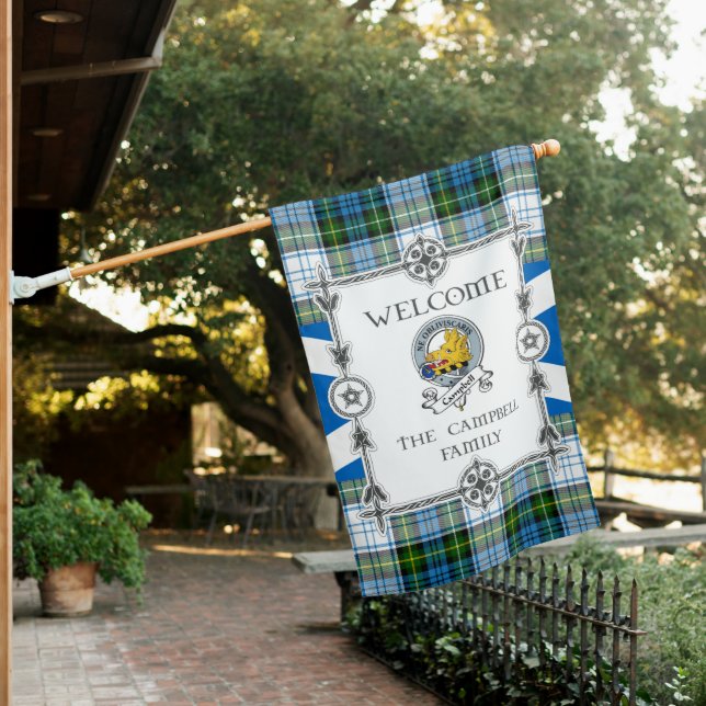 Campbell Dress Tartan Garden Flag - Clan Badge Tar (In SItu)