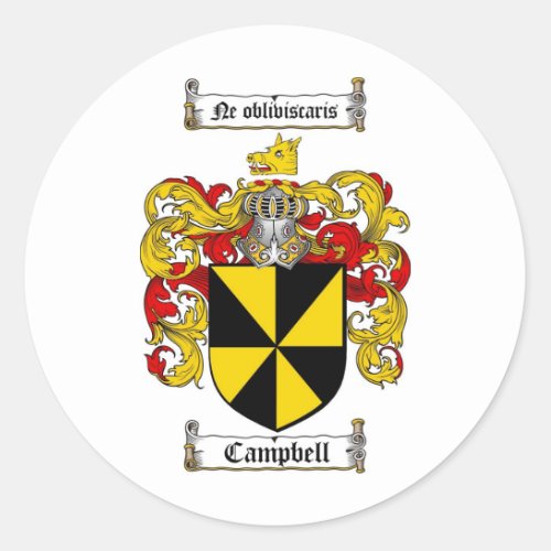 CAMPBELL FAMILY CREST _  CAMPBELL COAT OF ARMS CLASSIC ROUND STICKER