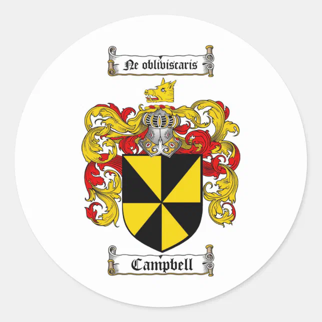 CAMPBELL FAMILY CREST - CAMPBELL COAT OF ARMS CLASSIC ROUND STICKER ...