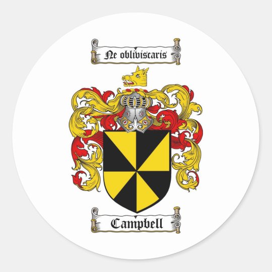 CAMPBELL FAMILY CREST - CAMPBELL COAT OF ARMS CLASSIC ROUND STICKER ...