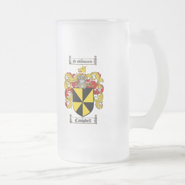 CAMPBELL FAMILY CREST -  CAMPBELL COAT OF ARMS FROSTED GLASS BEER MUG (Right)